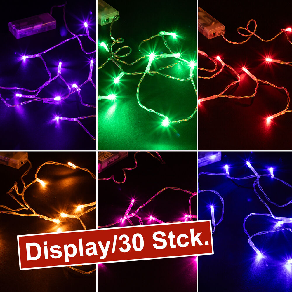 LED-Minilichterkette, je 10 LEDs, 6 verschiedene Farben, Display mit 30 Stck