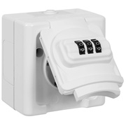 AP/FR,<BR>BLUE ELECTRIC,<BR>Steckdose, 1-fach,<BR>mit Zahlenschloss,<BR>arktiswei�