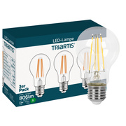 LED-Filament-Lampe, 3er-Set,<BR>AGL-Form, opal<BR>E27/3,8W (60W), 806 lm,<BR>2700K