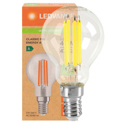 LED-Filament-Lampe,<BR>CLASSIC P,<BR>Tropfen-Form, klar,<BR>E14,<BR>2700K