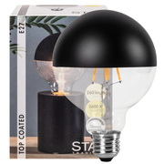 LED-Filement-Lampe,<BR>Globe-Form,<BR>Kopfspiegel schwarz,<BR>E27/2,8W, 260 lm, <BR>2600K