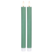 Echtwachs-Tafelkerze,<BR>FLAMME STRIPE,<BR>1 warmwei�e flackernde LED,<BR>2er-Set,<BR>H 250, � 21,<BR>gr�n