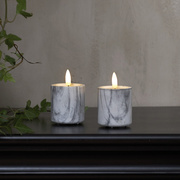 Echtwachskerze,<BR>FLAMME MARBLE,<BR>1 warmwei�e flackernde LED,<BR>2er-Set,<BR>H 90, � 55