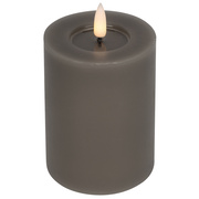 Echtwachskerze,<BR>FLAMME FLOW,<BR>1 warmwei�e flackernde LED,<BR>mit Wachsspiegeloptik,<BR>graubraun