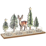 Teelichthalter,<BR>HIRSCH IM WINTERWALD,<BR>fr 4 Teelichter