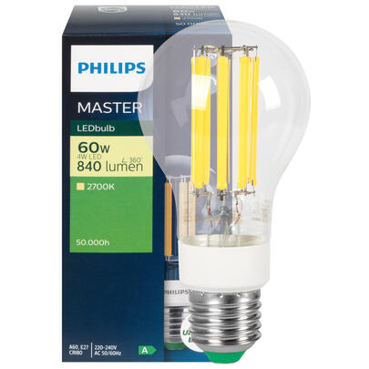 LED-Filament-Lampe, MASTER UltraEffizient, AGL-Form, klar, E27/4W (60W), 840 lm, 2700K